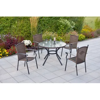 Merxx Garten-Essgruppe MERXX "»Roma«", braun (braun, braun, graphit), Aluminium, Sicherheitsglas, Wicker/Kunststoffgeflecht, Sitzmöbel-Sets, Tisch: Øx H: 104x74 cm