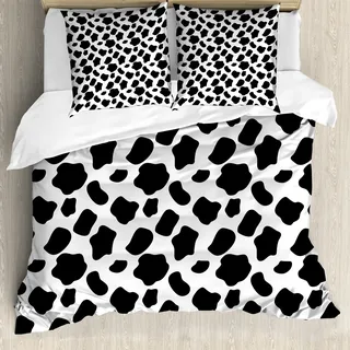 ABAKUHAUS Kuh-Druck Bettbezug, Kuh-Haut mit Spots, Milbensicher Allergiker geeignet mit Kissenbezügen, 155 cm x 220 cm - 80 x 80 cm, Weiß schwarz - Weiß