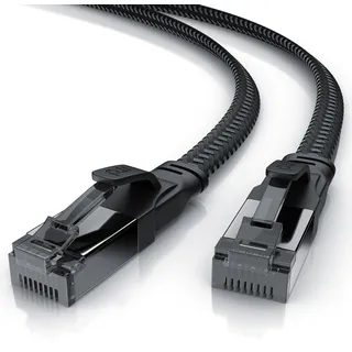 Primewire CAT 8.1 Netzwerkkabel Flach 40 Gbits, Baumwollmantel, LAN Kabel Patchkabel, Gigabit RJ45 Ethernet Cable, Flachbandkabel, Verlegekabel - 15m - Schwarz