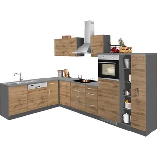 kochstation Winkelküche L-Form 210 x 330 cm grau