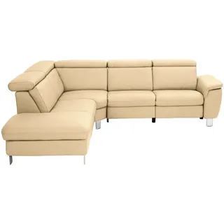 Cantus Ecksofa , Beige , Leder , Echtleder , Ottomane links, L-Form , 271x239 cm , Typenauswahl, Bettkasten erhältlich, Fußauswahl, Lederauswahl, Stoffauswahl, seitenverkehrt erhältlich, Hocker erhältlich, Rückenfutter , Wohnzimmer, Sofas & Couches, Wohnlandschaften, Ecksofas