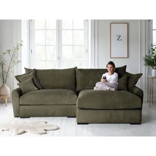 Ecksofa HOME AFFAIRE "Finca XL L-Form, B: 190 cm", olive, B:190cm T:187cm, 100% Polyester, Sofas, Ecksofa, 4 Zierkissen, Mega-Sofa, in Cord oder Chenille-Struktur, Federkern
