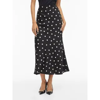 Maxirock VILA "VIELLETTE HW LONG SKIRT - NOOS", Damen, Gr. 44, schwarz aop:snow weiß dots, Web, Obermaterial: 100% Polyester, bedruckt, Basic schmal wadenlang, Röcke Maxirock, Kunstfaser