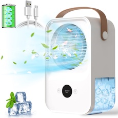 Klimaanlage Mobil mit Aromatherapie 4000mAh 4 IN 1, Mobile Klimaanlage Mini Tragbare Ventilator mit Wasserkühlung Luftbefeuchter Sprühfunktion 4 Stufen, Mobiles Klimagerät Air Cooler für Room Büro