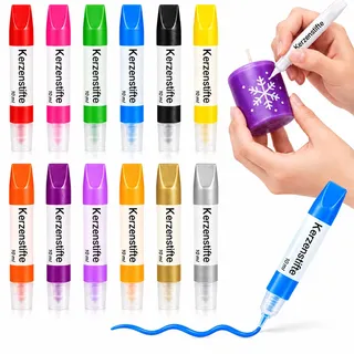 12 Stück Kerzenstifte, Kerzen Bemalen Set, Wachsstifte für Kerzen, je 10 ml | 12 Farben à 10 ml zum Bemalen, Verzieren und Gestalten von Kerzen; für Weihnachten, Geburtstag, Hochzeit, Taufe und Ostern