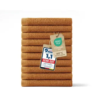 Blumtal Premium Frottier Gästehandtücher Set 12 teilig 100% Baumwolle - Oeko-TEX zertifiziertes Gästehandtuch 12x (30x30 cm) - Ultra saugstarkes Gästetücher Set waschbar °60 - Handtücher Braun