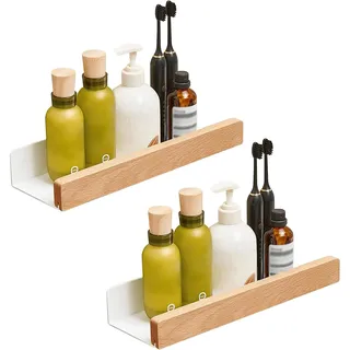 Xafrstyu Duschablage Ohne Bohren, Wandregal Holz 2er Set, Schwimmende Regale Wand Aufbewahrungs Regal Hängeregal Ideal, für Badezimmer Küche Wohnzimmer Büro Schlafzimmer (Hellbraun)