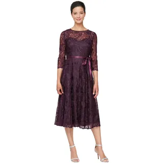 Alex Evenings Womens Tea Length Embroidered Cocktail Dress with Illusion Sleeves, Wedding Guest (Petite and Regular Sizes)