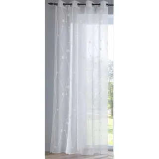 Vorhang KUTTI "Nelly" Gr. 2, weiß, B:135cm H:175cm, Voile, Polyester, Gardinen, Vorhang, mit praktischen Ösen, halbtransparent, modern bestickt Kreise grau, Topseller