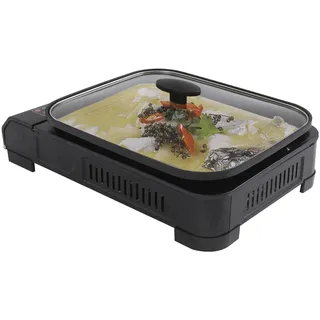 2-in-1 Camping Gasgrill 2100W Gaskocher Eingebauten Wärmeleitplatte, Überdrucksicherung, Campinggrill Kocher Tischgrill Balkon-Grill Campingkocher für Outdoor, innen & außen