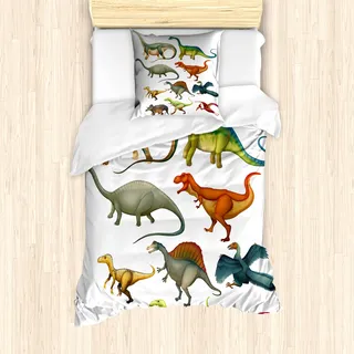 ABAKUHAUS Dinosaurier Mantele, Jurassic Zusammensetzung, Milbensicher Allergiker geeignet mit Kissenbezügen, 135 cm x 200 cm - 80 x 80 cm, Mehrfarbig