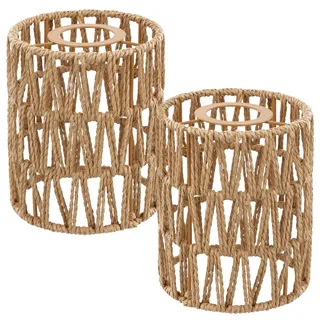 Cnwinu Lampenschirm Rattan,2 Stücke Boho Lampenschirm braun, Tischleuchte Ersatzschirm Zubehör für hängelampe Deckenlampe Pendelleuchten Stehlampe,H 15cm,Ø12cm (2 Stück)