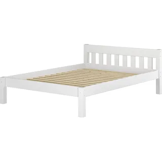 Doppelbett weiß Ehebett Kiefer Massivholzbett 160x200 Zubehör wählbar V-60.38-16WRollrost inkl. - Weiß
