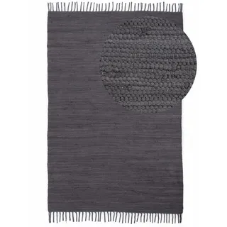 carpetfine Flickenteppich Kelim Chindi uni, grau 190x290 cm, handgewebt, | Fleckerlteppich aus Baumwolle, für Wohnzimmermit Fransen