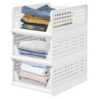 Kleideraufbewahrung - Stapelbare Aufbewahrungsbox aus ABS-Kunststoff - Herausziehbare Schublade - Für Schrank Küche Bad Schlafzimmer - Weiß