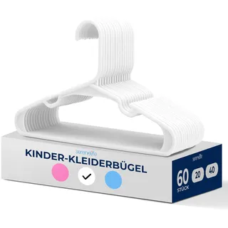 SereneLife Kinderkleiderbügel 60er Set – Kleiderbügel Kinder & Baby Kleiderbügel Kunststoff & rutschfest – für Kinderkleidung & Babykleidung, Babykleiderbügel 28.5 cm (Weiß), platzsparend mit Kerben