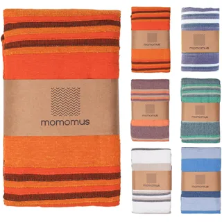 MOMOMUS Picknickdecke XXL für den Strand - Faltbar, Groß und Mit Fransen - Strandmatte/Stranddecke Sandfrei für Picknicks oder Leichte Campingdecke - Orange, 210x240 cm