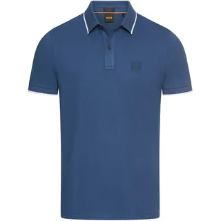 Poloshirt BOSS ORANGE "Passertip", Herren, Gr. M, blau (open blau466), Piqué, Obermaterial: 95% Baumwolle, 5% Elasthan, unifarben, slim fit hüftbedeckend, V-Ausschnitt, eingesetzt Bündchen, Shirts Poloshirt, mit BOSS Logo-Badge