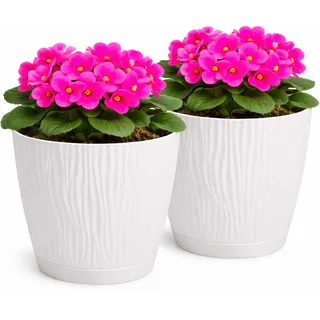 PECZEKO Matte Blumentöpfe - Deko Pflanztopf für Blumen & Kräuter - Langlebige & leichte runde Kunststoff-Pflanzentöpfe für Wohn- & Esszimmer, Küche, Terrasse, Balkon - 2er-Set - (Weiß, ø 11 cm)