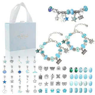 FEMONGY Schmuck basteln mädchen, Armband basteln mädchen, Schmuck selber machen set kinder, Charm adventskalender, Geschenk für Mädchen im Alter von 5, 6, 7, 8, 9, 10, 11 und 12 Jahren, Blauer Anzug
