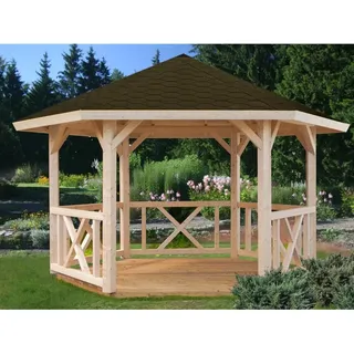 Palmako Holz-Pavillon Betty Braun imprägniert 337 cm x 337 cm ohne Fußboden
