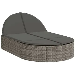 vidaXL Doppel-Sonnenliege mit Kissen Grau Poly Rattan - Grau