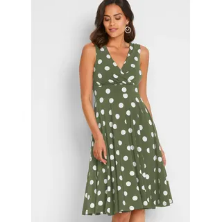 Shirtkleid BONPRIX, Damen, Gr. 48/50 (XL), K-Gr, dunkelkhaki, weiß gepunktet (länge: kurz), Obermaterial: 95% Polyester, 5% Elasthan. Futter: 100% Polyester, regular fit, Kleider Shirtkleid, mit Punkt-Design, aus Polyester und Elasthan, Regular Fit, ärmellos