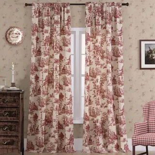 XTMYI Rote Vorhänge, 213 cm Länge, für Esszimmer-Dekor, hübscher Toile-Muster, Druck, cremeweiß, Verdunkelung, Blumenmuster, Bauernhaus, Weihnachten, Landhausstil, niedlicher Vorhang für Wohnzimmer,