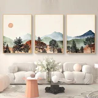 Ueiwffzo 3er Poster Set, Landschaft Wandbilder Abstrakt Berg Wald Bilder, Leinwandbilder Wandposter, Bilder Wohnzimmer Wanddeko, Ohne Rahmen (40x50cm)