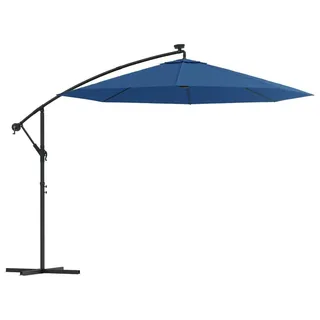 vidaXL Ampelschirm mit LED-Beleuchtung und Stahl-Mast 300 cm Azurblau - Blau