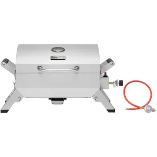 Royal Gourmet Edelstahl Tragbarer Gasgrill, Compact Tischgrill mit Zwei Griffen und Reiseschlössern, Klappbaren Beinen, 3 kW BBQ Campinggrill für Balkon, Picknick Silber