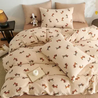 Lanqinglv Musselin Bettwäsche 200x200 Baumwolle Dackel Muster,Renforce Leinenoptik ÖKO-TEX Bettwäsche Kinder mit Reißverschluss und 2 Kissenbezug 80x80cm