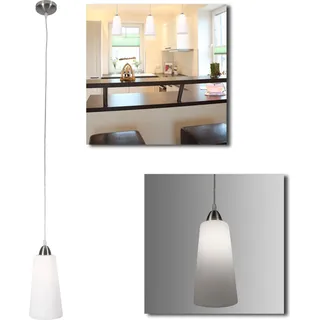 Pendelleuchte Nickelmatt Pendellampe 1xE27 Hängelampe höhenverstellbar 140cm Glasschirm weiß