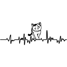 Finest Folia Aufkleber Herzschlag Tiere Breite 27cm Lifeline Heartbeat Deko Sticker Selbstklebend für Auto Kühlschrank Laptop Autoaufkleber K150 (Schwarz Matt, 17 Katze)