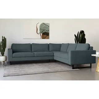 PLACES OF STYLE Ecksofa »Pinto, 250/290 cm, langer Schenkel, XXL, Ottomane«, Cord, Feincord, Luxus-Microfaser Leder und Chenille blau