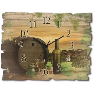 ARTland Holzuhr 40 cm Quarz-Wanduhr Wein Trauben Reben Weinberg grün