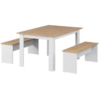 Vicco Eckbankgruppe Sentio Weiß/Goldkraft Eiche 137.6 x 92.8 cm mit 2 Bänken, Model 53276 - Weiß, Braun