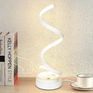 ZMH LED Tischlampe Nachttischlampe Touch Dimmbar: Tischleuchte Modern 12W Schlafzimmerlampe mit 1,6M Kabel Spiral Bettlampe Schreibtischlampe aus Metall Nachtlampe Dekolampe für Wohnzimmer Büro - Weiß