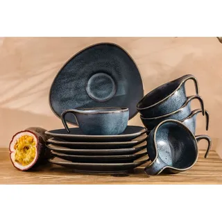 Konsimo Espressotassen mit Boden 6p. Hartporzellan mit reaktiver Glasur "TIME BLACK", Schwarz, Porzellan, Dänischer Stil, 13,5x12x1,5 | 4x9x7 cm - Schwarz