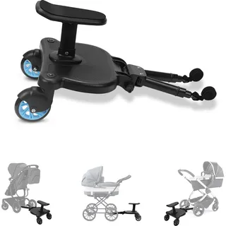 Fiqops Buggy board Upgrade Universal Stehbrett Kiddy Trittbrett Kinderwagen Zubehör mit Sitz Blau - Blau