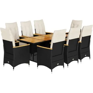 vidaXL 9-tlg. Garten-Bistro-Set mit Kissen Schwarz Poly Rattan - Schwarz