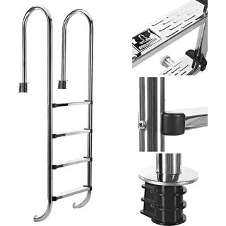 Edelstahl Poolleiter 4 Stufen Schwimmbad Leiter Einbauleiter Hochbeckenleiter V2 - Silber