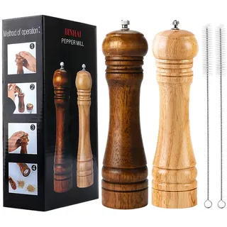 BINHAI Pfeffermühlen -2 Stück Set aus Holz Gewürzmühle manuelle Mühlen Salzmühlen solide mit starken verstellbaren Keramikmühlen