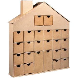 Rayher Adventskalender Haus, Pappmaché, 36x6,5x40cm, FSC Recycled 100%, Adventskalender zum Befüllen, Schubladenschränkchen zum Bemalen und Dekorieren, 67341521