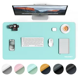 TECKNET Schreibtischunterlage, 80 x 40cm Große Tischschutzpolster, wasserdichte Laptop Desk Mat,PU Leder Tischunterlage, Abwischbar Doppelseitige Schreibunterlage für Büro/Zuhause(Hellblau/Hellgrün)