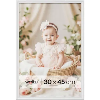 WOLTU Bilderrahmen 30x45, Weiß, Massivholz Fotorahmen mit Passepartout