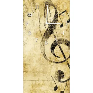 Wallario Design Wanduhr Musik als Leidenschaft Notenschlüssel in braun aus Echtglas, Größe 30 x 60 cm - Schwarz