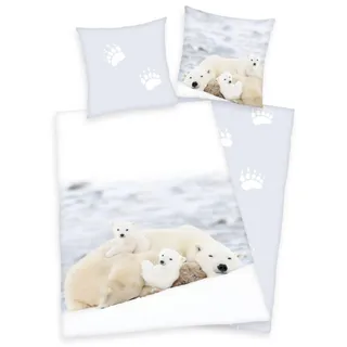 Flanell Bettwäsche Set mit Eisbär 135 x 200 cm 80 x 80 cm 100% Baumwolle