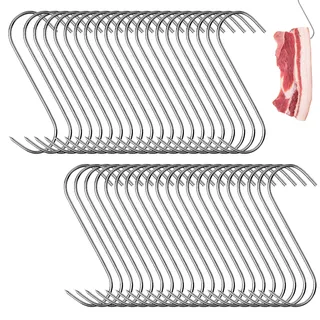 Kapokr 40 Stück Fleischerhaken S Haken Edelstahl 13cm Fleischhaken S-Haken Räucherhaken für die Fleischverarbeitung Metallhaken für Badezimmer, Schlafzimmer, Büro, Küche, Geschäft