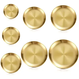 Bhina 7 Stück Gold Edelstahl Rundes Geschirr Unterteller Edelstahlteller Camping Teller Edelstahl 7 Größen von Stainless Steel Rostfreier Stahl Teller Set für Camping, Küche, Party (14-34cm,7Größe)